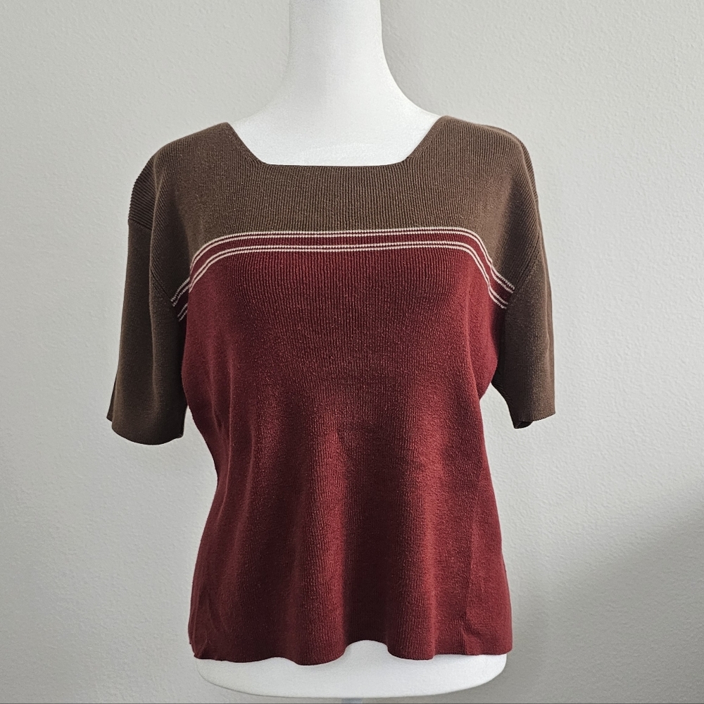 Casual Corner 90s Y2K Vintage Round Neck Ribbed Short Sleeve Top Large